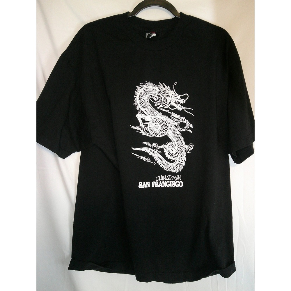 Vintage Mens Tapout Chinatown San Francisco Dragon Graphic T‎ Shirt Black XL